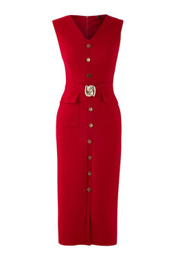 K?rm?z? Kemerli Duz Aksesuar Detayl? Midi Dokuma Elbise TWOAW26EL00073