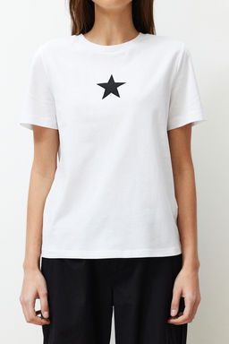 TRENDYOLMILLA Antrasit %100 Pamuk Y?ld?z Bask?l? Regular/Normal Kal?p Bisiklet Yaka Orme T-Shirt TWOSS24TS00095  фото 9