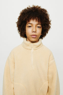 FAUX SHEARLING ZIP-UP SWEATSHIRT