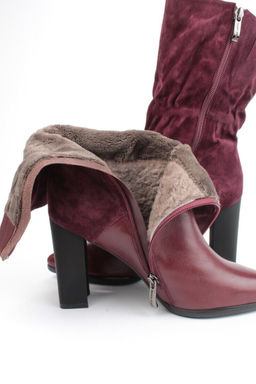 02-YF190-051M DK. RED Сапоги зимние женские (натуральная замша, байка, натуральный мех)