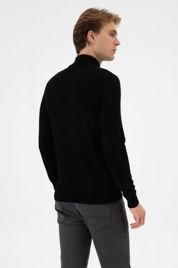 Erkek Slim Fit Bo_azl_ Siyah Basic Kazak