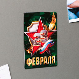 Цена за 4 шт. Магнит полимерный 23 февраля, 6?8 см