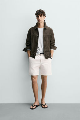 CAZADORA REGULAR FIT PIEL ANTE / Marr?n