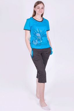 Арт. 087 Пижама с бриджами 48-52 (3 шт) Цвет:верх-темно-синий, низ-темно-синий