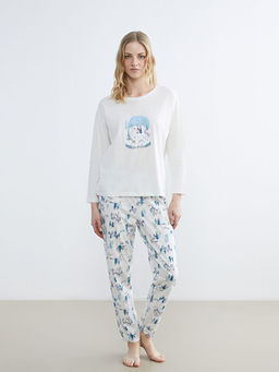 Bisiklet Yaka Y?lba?? Temal? Kad?n Pijama Tak?m?