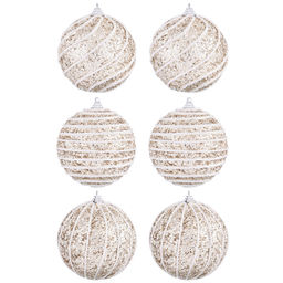 Набор 6 новогодних шаров 9,5*9,5 см "Полоски" шампань