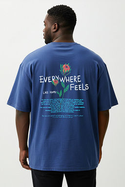 _ndigo B_y_k Beden Oversize/Geni_ Kesim _i_ek Nak__l_ %100 Pamuk T-Shirt TMNSS25BF00024