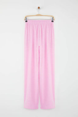 Ac?k Pembe Keten Gorunumlu Wide Leg/Genis Paca Sort Astarl? Beli Lastikli Pantolon TWOSS25PL00121