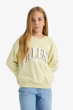 Relax Fit Bisiklet Yaka Bask_l_ Sweatshirt K_z _ocuk - Defacto фото 4