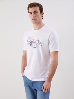 Bisiklet Yaka K?sa Kollu Bask?l? Penye Erkek Ti??rt