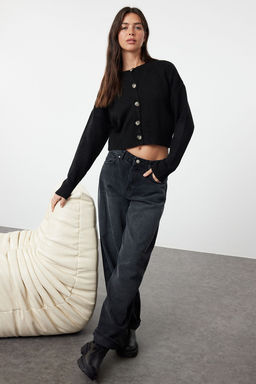 TRENDYOLMILLA Gri Crop Yumusak Dokulu Dugmeli Triko H?rka TWOAW24HI00198 фото 9