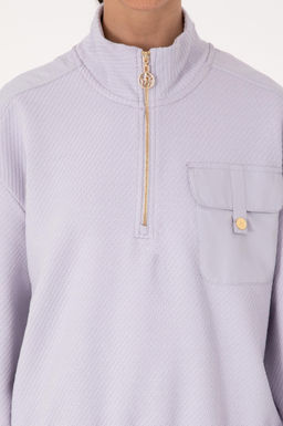 Kad_n Siyah Fermuarl_ Dik Yaka Sweatshirt