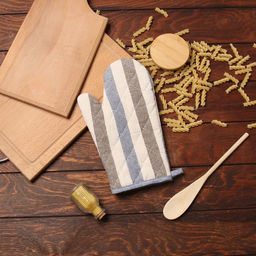 Варежка - прихватка «Доляна. Полоса», 28×17 см, серый/синий