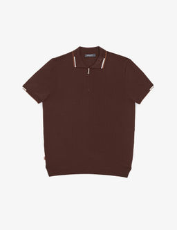 Kahverengi Slim Fit Polo Yaka Fermuarl_ Triko Ti__rt