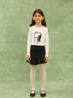 Bisiklet Yaka Atat?rk Bask?l? Uzun Kollu K?z ?ocuk Ti??rt