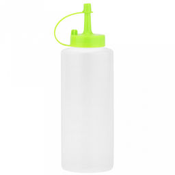 Бутылка для масла и соуса пластмассовая 380мл, д6см h19см, цветная пластмассовая крышка с колпачком в ассортименте: белый, желтый, салатовый, красный, бирюзовый (Китай) - Домашняя мода фото 2