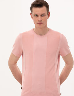 Pembe Slim Fit Bisiklet Yaka Triko Ti__rt