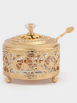 Сахарница «Дарина», 200 мл, 9×10 см, с ложкой, золотистая