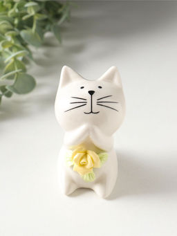 Сувенир керамика "Белый котёнок с желтым цветочком" 5,2х5х7,6 см