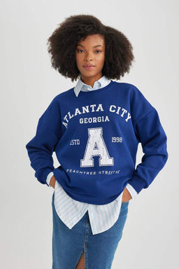 Толстый свитшот оверсайз с круглым вырезом - Defacto фото 4