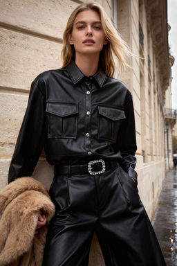 Siyah Cepli Suni Deri Gomlek TWOAW26GO00026 - Trendyolmilla фото 6