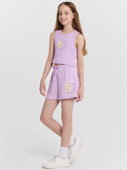 Шорты для девочек лиловые с надписью good vibes only - Mark formelle фото 3