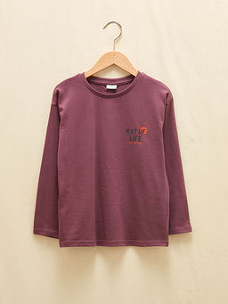 Bisiklet Yaka Bask?l? Uzun Kollu Erkek ?ocuk Ti??rt