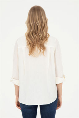 Женская рубашка с длинным рукавом цвета экрю - U.s. polo assn фото 5