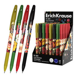 Цена за 48 шт. Ручка шариковая ErichKrause R-301 Stick&Grip Folk Motives 0.7, цвет чернил синий (в коробке-дисплее по 48 шт.)