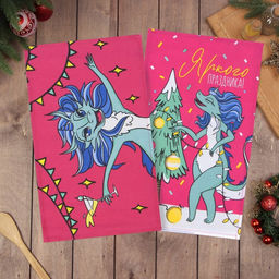 Набор полотенец Доляна Новогоднее веселье 28х46 см - 2 шт, 100% хл, рогожка 164 г/м2