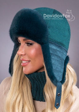 Шапка Ушанка трикотаж экомех изумруд
