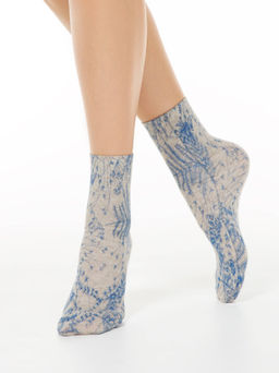 Цена за 2 пары. Носки Классические CONTE Носки с принтом FANTASY из смесовой пряжи с хлопком и льном бежевый - Conte elegant фото 5