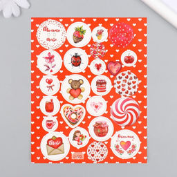 Цена за 5 шт. Декоративные элементы для творчества «Арт Узор. Фишки и пуговки. Красный», набор 24 шт., картон, 13×16.5 см