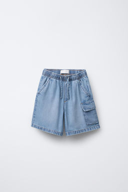 LOOSE FIT DENIM CARGO BERMUDA SHORTS