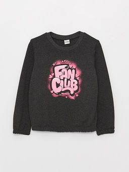 Bisiklet Yaka Bask?l? Uzun Kollu K?z ?ocuk Sweatshirt