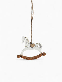 Цена за 2 шт. Ёлочное украшение новогоднее «Лошадка-качалка» 9×2.5×8 см, белое/дуб