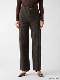 Wideleg Leopar Desenli Kad?n Jean Pantolon