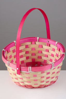 Корзина плетёная, 21×21×10 см, ручка h=14 см, бамбук, розовая
