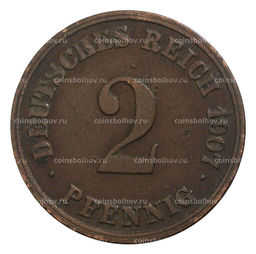 Монета 2 пфеннига 1907 года Е Германия