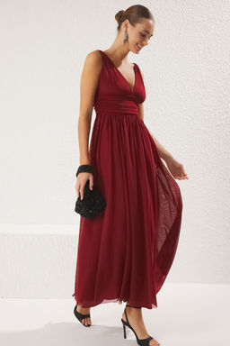 TRENDYOLMILLA Yag Yesili A-Kesim V Yaka Orme Uzun S?k Abiye Elbise TPRSS25AE00096  фото 11