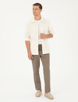 Ekru Regular Fit Keten Kar___ml_ Cepli Ceket G_mlek