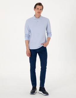 A__k Mavi Slim Fit K_vr_lmaz Polo Yaka Basic Pike Sweatshirt