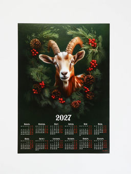Цена за 20 шт. Календарь 2027, настенный, А4 «Козлик в хвойном венке»