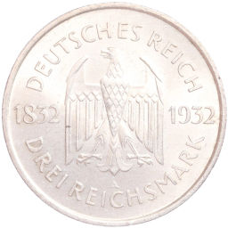 3 рейхсмарки 1932 года A Германия 100 лет со дня смерти Гёте