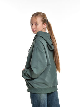 Толстовка на молнии с капюшоном 22-7653 хаки - Mini maxi фото 16