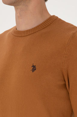 Erkek Slim Fit Bisiklet Yaka Camel Basic Kazak - U.s. polo assn фото 7