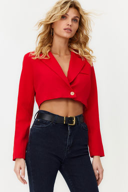 TRENDYOLMILLA Siyah Crop Astarl? Dokuma Blazer Ceket TWOAW22CE0086  фото 2