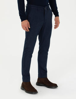 Lacivert Slim Fit Beli Lastikli Kanvas Pantolon