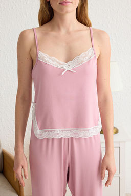 Trendyolmilla Pembe Dantel ve Kurdele/Fiyonk Detayl? Ip Ask?l? Orme Pijama Tak?m? THMSS25PT00152  фото 3