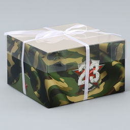 Цена за 5 шт. Коробка для капкейка, кондитерская упаковка, 4 ячейки, 23 февраля, 16?16?10 см